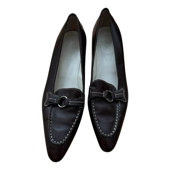 TOD’s Brown Leather Pointed Toe Kitten Heels Womens size 7.5 - Picture 6 of 10